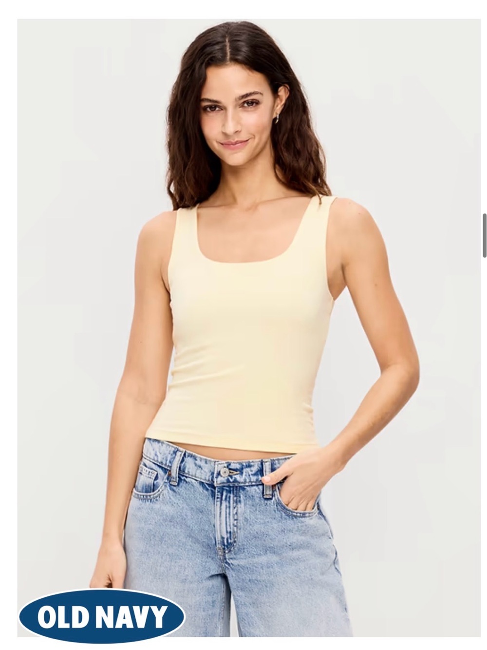 TALL Old Navy Women's Pale Yellow Hug Double Layer Scoop-Neck Tank Top M Tall